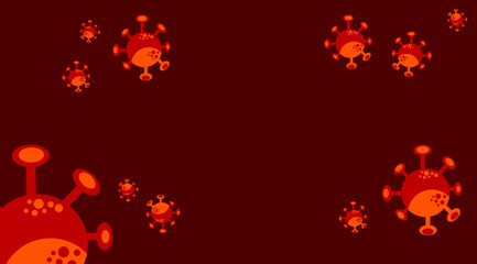 Corona virus illustration auf roten Hintergrund für freien Text, auch für Covid 19 oder Erkältungsviren, viren, Grippe, Virus