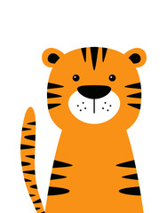 cute card with cartoon tiger, vector illustration