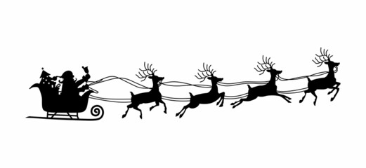 Santa sleigh and reindeer Christmas day icon vector