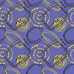 Very Peri pattern, seamless, abstract yellow and gray doodles. Vector illustration