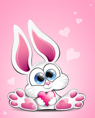 Cute cartoon Bunny with heart in his hands