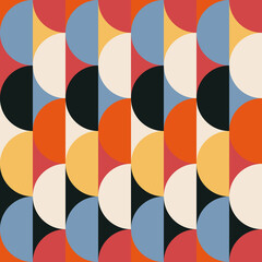 Avant-garde style of the twentieth century. Vector pattern of halves of circles of different colors. Design texture of repetitive vertical pillars.