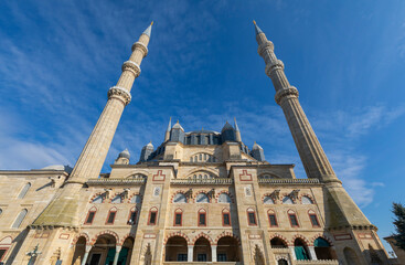 Fototapeta na wymiar Selimiye Mosque exterior view in Edirne City of Turkey. Edirne was capital of Ottoman Empire.