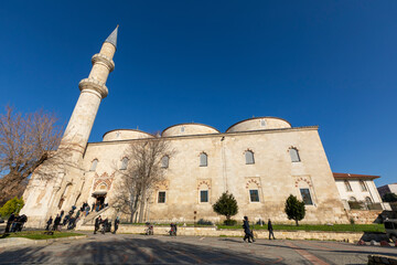 Edirne, Turkey, December 22, 2021 : Old Mosque exterior view in Edirne City of Turkey. Edirne was capital of Ottoman