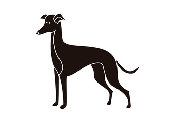 Icono negro de galgo en fondo blanco. 