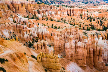 beautiful landscape in Bryce Canyon with magnificent Stone formation like Amphitheater, temples,...