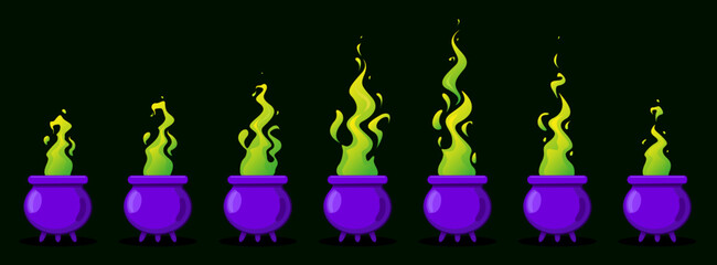 Fototapeta na wymiar The witch's cauldron. Potion. Storyboard for creating animation