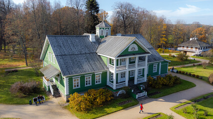 Drone shot of manor in Pushkin mountains - obrazy, fototapety, plakaty