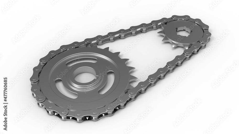 Poster 3d rendering - chain and gears assembly