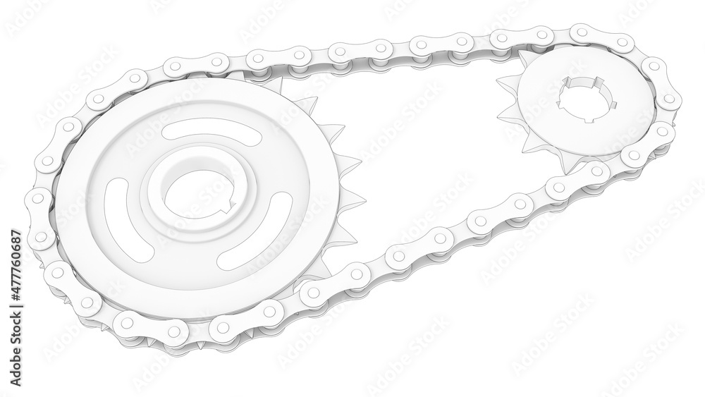 Poster 3d rendering - outlined chain and gears