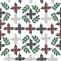Colorful seamless pattern with stylized leaves of geometric layout on  white background. Vector illustration in flat style for printing on wrapping paper, background, textile. 