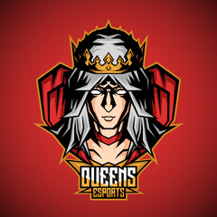 Queen head e sport mascot with fierce expression