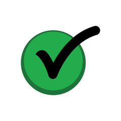 Green check mark icon inside a circle. Tick symbol in green color, vector illustration.