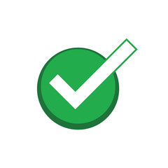 Green check mark icon inside a circle. Tick symbol in green color, vector illustration.