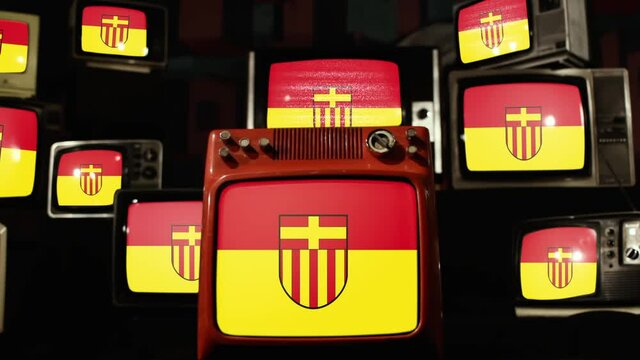 Flag of Paderborn, a City in eastern North Rhine-Westphalia, Germany, and Vintage Televisions.