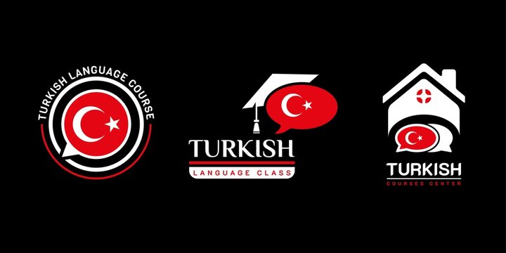 Learning Turkish Language Course Logo. language exchange program, forum, speech bubble, and international communication sign. With Turkey Flag. Premium and luxury vector illustration