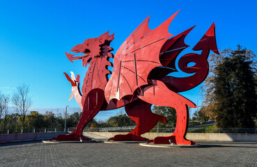 Red Welsh Dragon metal sculpture.