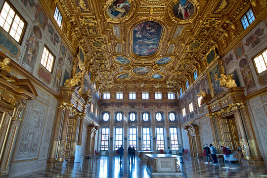Augsburg, Germany: the city hall of Augsburg - magnificent ceiling in the Golden Hall