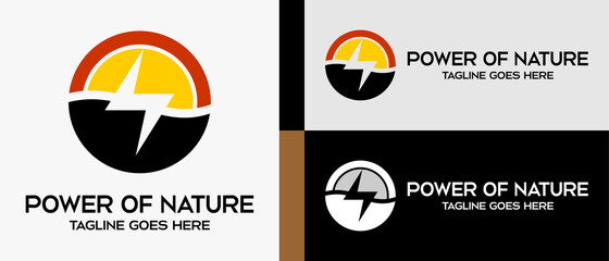 logo design template for company, business, energy or technology. electricity sign icon, sun or moon icon with the earth. vector abstract logo illustration