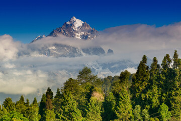 Beautiful view of Himalayan mountains at Ravangla, Sikkim. Himalaya is the great mountain range in...