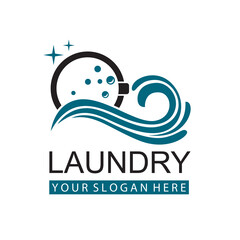 laundry icon with washing machine with bubbles for clothes wash design isolated on white background