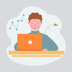 digital business illustration, simple with man plays on the computer