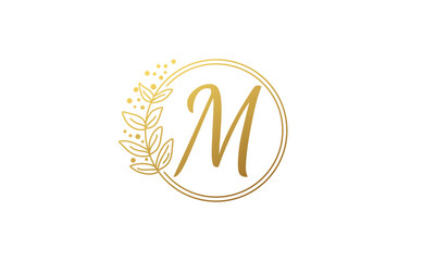 luxury letter m logo with leaf design template