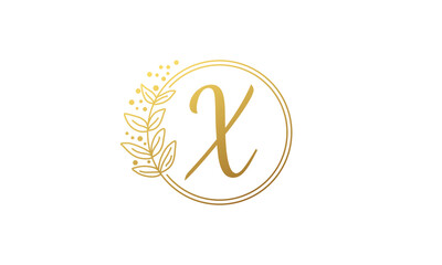 luxury letter x logo with leaf design template