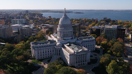 Fototapeta na wymiar Wisconsin State Capitol Building (Downtown Madison, WI) Aerial Drone Photography