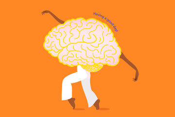 Having a great mental health day showing a brain dancing 