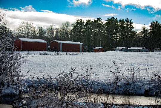 farm in the snow