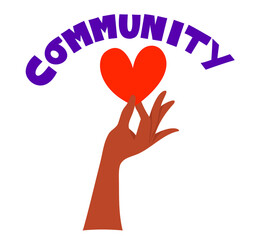 Hand holding a  heart with a Community Lettering  and icon