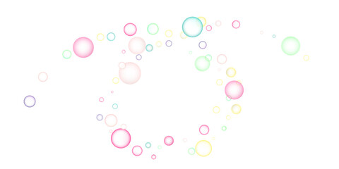 Soapy bright multicolored bubbles fly randomly on a white background. Vector illustration