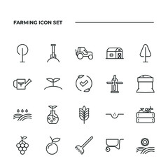 simple set of farming vector icons with editable line styles covering tractor, tree, sunlight and other. isolated on white background. 