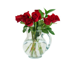 red roses in vase isolated on white background