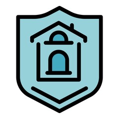 Shield house icon. Outline shield house vector icon color flat isolated