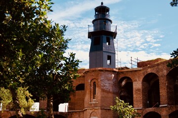Garden Key Lighthouse also known as Tortuga Harbor Light on Fort Jefferson in Dry Torguas National...