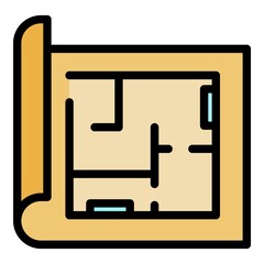 Builder house plan icon. Outline builder house plan vector icon color flat isolated