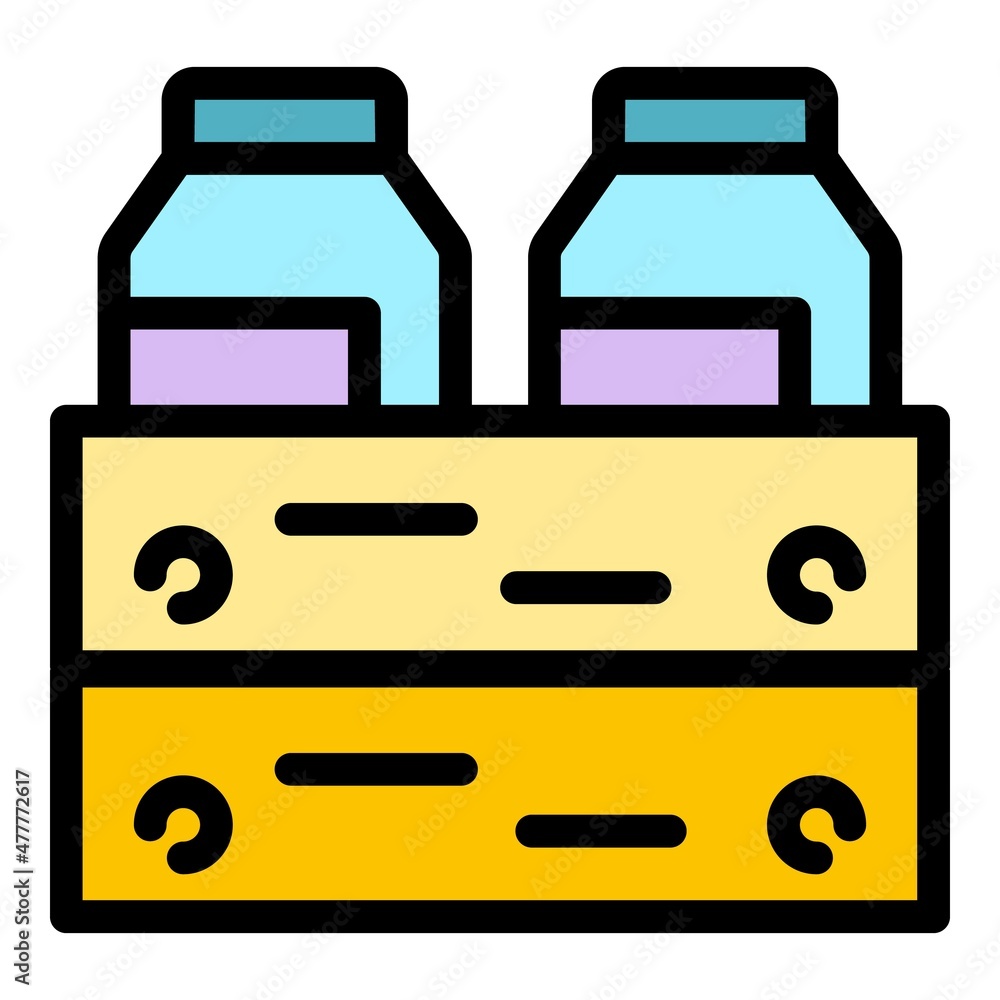 Poster milk bottles box icon. outline milk bottles box vector icon color flat isolated