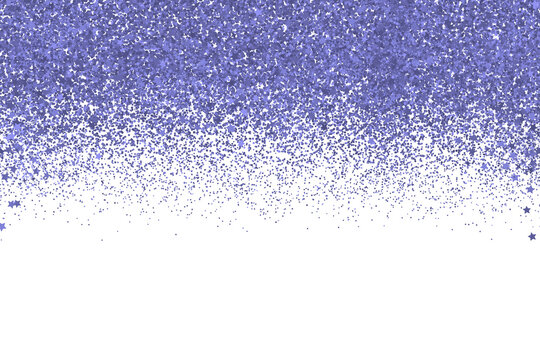 Confetti in shades of Very Peri border isolated on white background. Trendy color of 2022 year. Purple glitter texture effect. Falling sparkles dots and stars. Shiny dust vector backdrop - Powered by Adobe