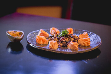 Perfect Sushi Japanese Asian Seafood Food Dish Drink Cocktail Dessert Menu Gourmet Restaurant Chef on Dark Background