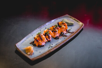 Perfect Sushi Japanese Asian Seafood Food Dish Drink Cocktail Dessert Menu Gourmet Restaurant Chef on Dark Background