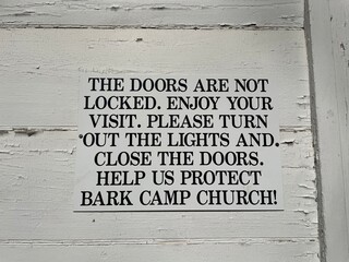 Bark Camp Church historic vintage southern baptist church posted sign