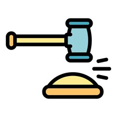 Law hammer icon. Outline law hammer vector icon color flat isolated