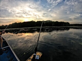 fishing at sunset