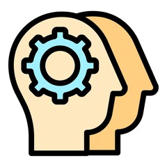 Gear human brain icon. Outline gear human brain vector icon color flat isolated