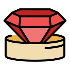 Diamond icon. Outline diamond vector icon color flat isolated