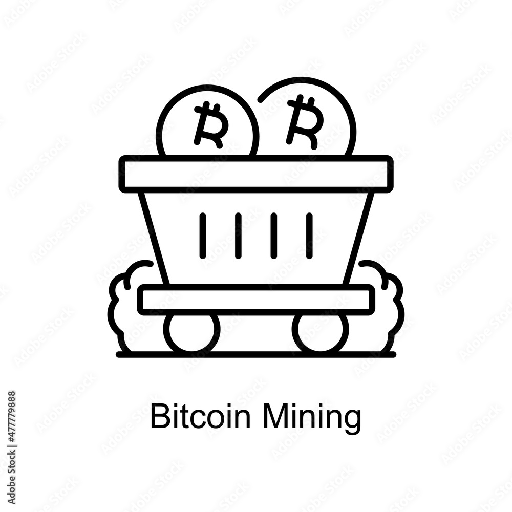 Poster bitcoin mining vector outline icon for web isolated on white background eps 10 file
