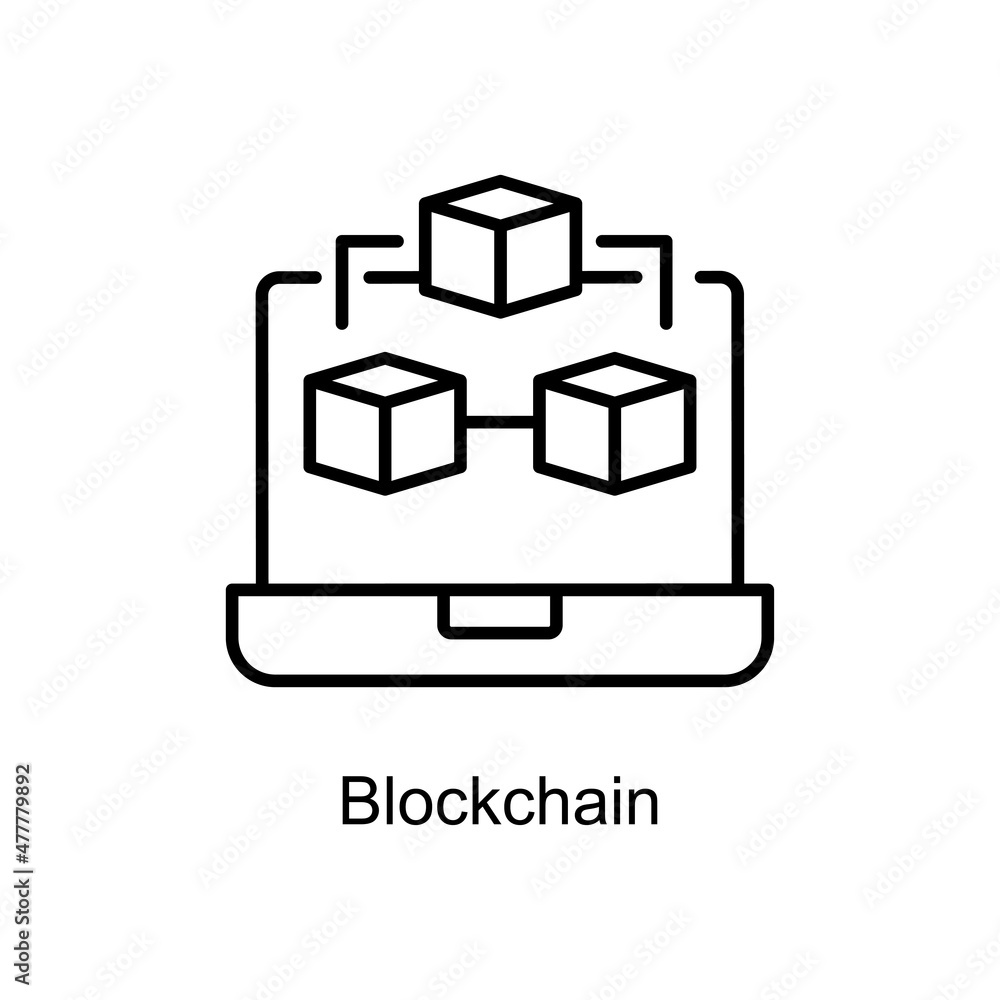 Poster blockchain vector outline icon for web isolated on white background eps 10 file