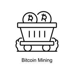 Bitcoin Mining vector outline icon for web isolated on white background EPS 10 file